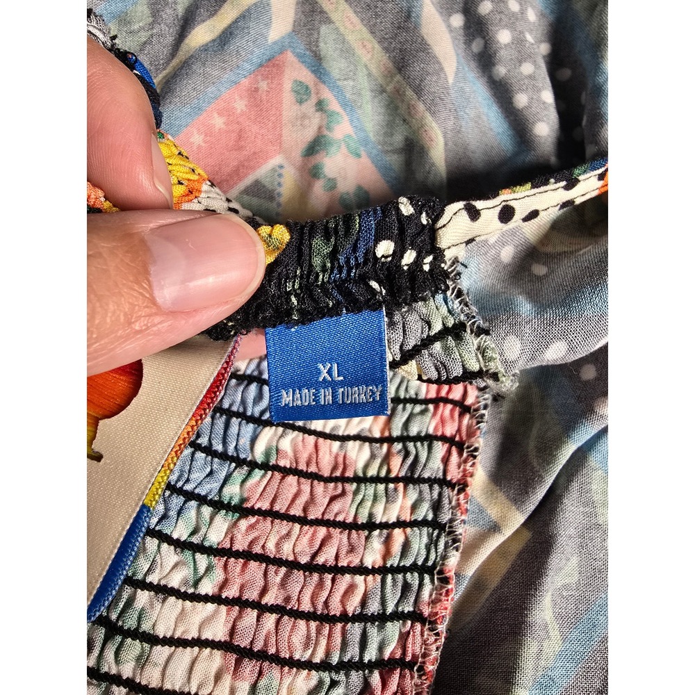 SOLD x Anthropologie Carmen Peplum Parrot Print Tie-Shoulder Blouse Top XL - Picture 12 of 15